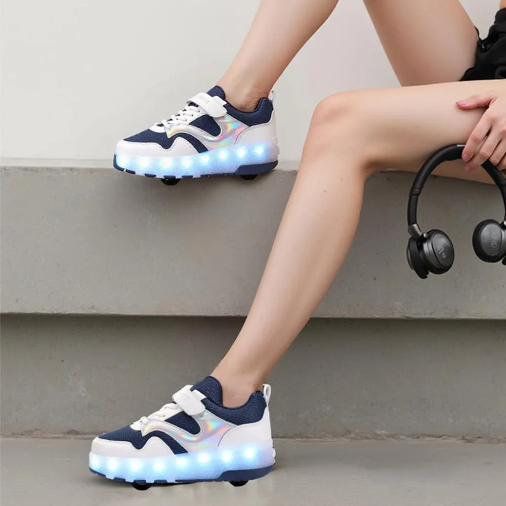 Girls Roller Shoes LED Lights Up Sneakers with Wheels Removable Lightweight Roller Skates Boys Beginners Trainers Skate Comfortable Sports Footwear Athletic USB Charge Sneaker Kids Gifts