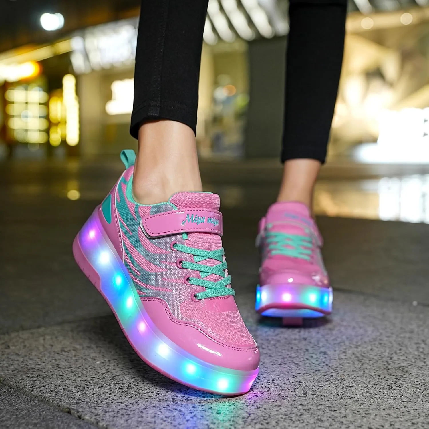 Girls Roller Shoes LED Lights Up Sneakers with Wheels Removable Lightweight Roller Skates Boys Beginners Trainers Skate Comfortable Sports Footwear Athletic USB Charge Sneaker Kids Gifts