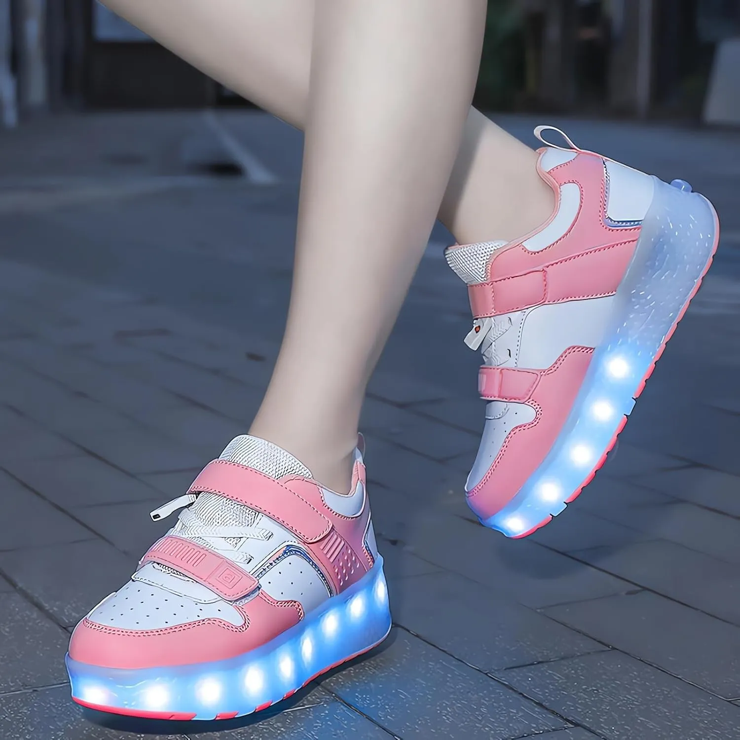 Girls Roller Shoes LED Lights Up Sneakers with Wheels Removable Lightweight Roller Skates Boys Beginners Trainers Skate Comfortable Sports Footwear Athletic USB Charge Sneaker Kids Gifts