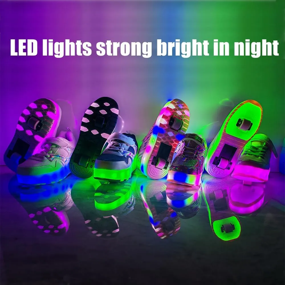 Girls Roller Shoes LED Lights Up Sneakers with Wheels Removable Lightweight Roller Skates Boys Beginners Trainers Skate Comfortable Sports Footwear Athletic USB Charge Sneaker Kids Gifts