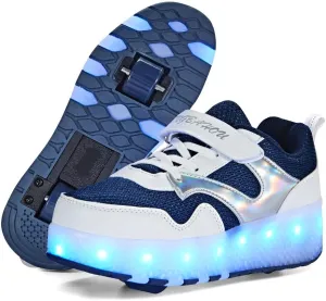 Girls Roller Shoes LED Lights Up Sneakers with Wheels Removable Lightweight Roller Skates Boys Beginners Trainers Skate Comfortable Sports Footwear Athletic USB Charge Sneaker Kids Gifts