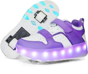 Girls Roller Shoes LED Lights Up Sneakers with Wheels Removable Lightweight Roller Skates Boys Beginners Trainers Skate Comfortable Sports Footwear Athletic USB Charge Sneaker Kids Gifts
