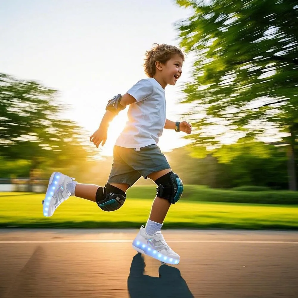 Girls Roller Shoes LED Lights Up Sneakers with Wheels Removable Lightweight Roller Skates Boys Beginners Trainers Skate Comfortable Sports Footwear Athletic USB Charge Sneaker Kids Gifts