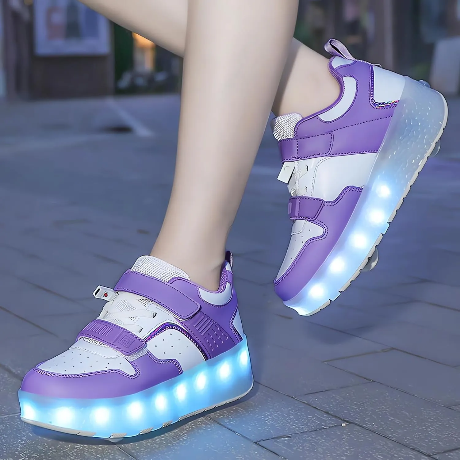 Girls Roller Shoes LED Lights Up Sneakers with Wheels Removable Lightweight Roller Skates Boys Beginners Trainers Skate Comfortable Sports Footwear Athletic USB Charge Sneaker Kids Gifts