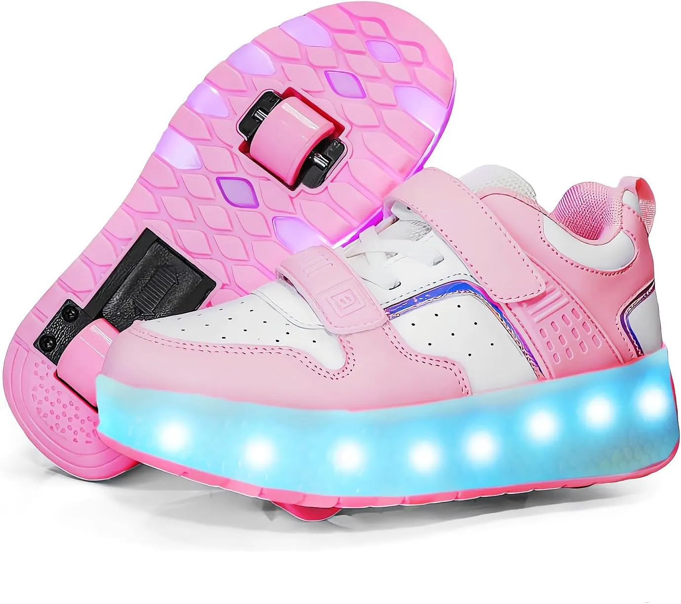 Girls Roller Shoes LED Lights Up Sneakers with Wheels Removable Lightweight Roller Skates Boys Beginners Trainers Skate Comfortable Sports Footwear Athletic USB Charge Sneaker Kids Gifts