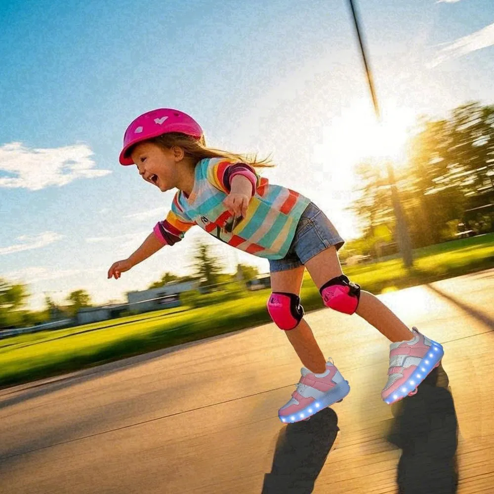 Girls Roller Shoes LED Lights Up Sneakers with Wheels Removable Lightweight Roller Skates Boys Beginners Trainers Skate Comfortable Sports Footwear Athletic USB Charge Sneaker Kids Gifts