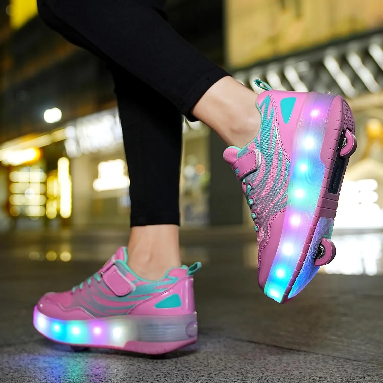 Girls Roller Shoes LED Lights Up Sneakers with Wheels Removable Lightweight Roller Skates Boys Beginners Trainers Skate Comfortable Sports Footwear Athletic USB Charge Sneaker Kids Gifts