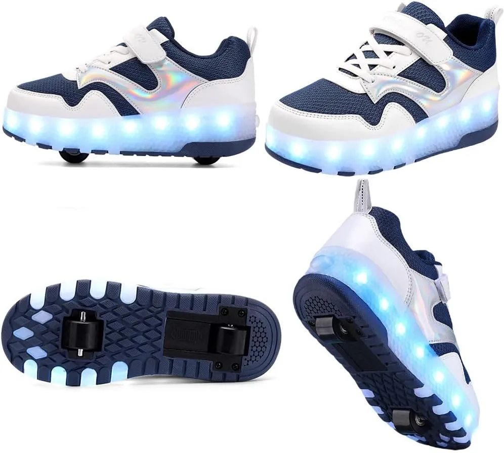 Girls Roller Shoes LED Lights Up Sneakers with Wheels Removable Lightweight Roller Skates Boys Beginners Trainers Skate Comfortable Sports Footwear Athletic USB Charge Sneaker Kids Gifts