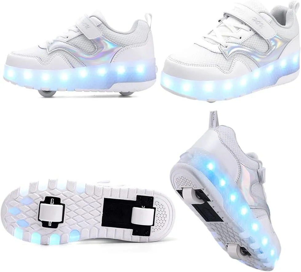 Girls Roller Shoes LED Lights Up Sneakers with Wheels Removable Lightweight Roller Skates Boys Beginners Trainers Skate Comfortable Sports Footwear Athletic USB Charge Sneaker Kids Gifts