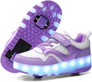 Girls Roller Shoes LED Lights Up Sneakers with Wheels Removable Lightweight Roller Skates Boys Beginners Trainers Skate Comfortable Sports Footwear Athletic USB Charge Sneaker Kids Gifts