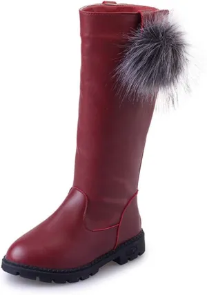 Girl's Waterproof Back Zipper Fur Tall Riding Boots Girls Knee High Boots Leather Girls Winter Boots Kids