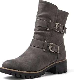GLOBALWIN Fashion Ankle Boots For Women Women's Biker Boots Low Heel Motorcycle Boots