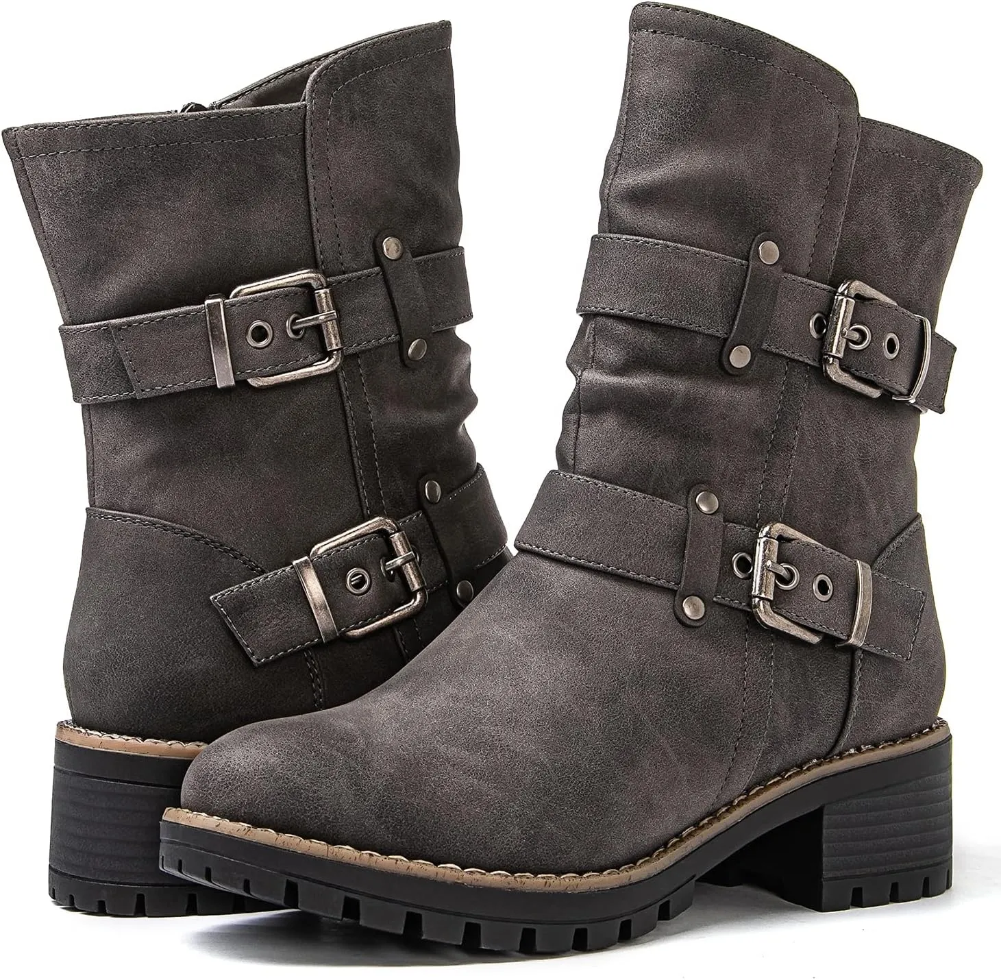 GLOBALWIN Fashion Ankle Boots For Women Women's Biker Boots Low Heel Motorcycle Boots