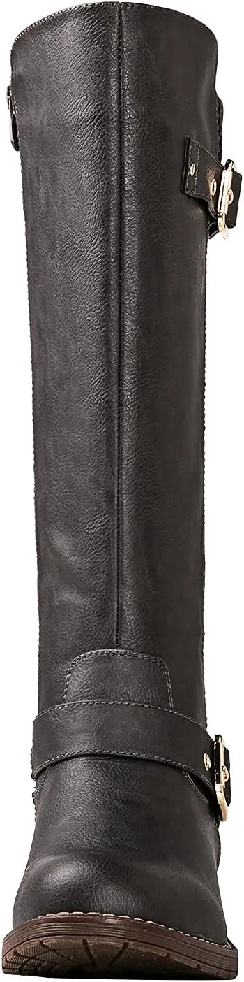 GLOBALWIN Women's Quilted Knee High Boots For Women Low Heel Comfortable Fashion Riding Boots