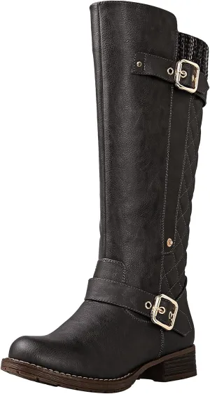 GLOBALWIN Women's Quilted Knee High Boots For Women Low Heel Comfortable Fashion Riding Boots
