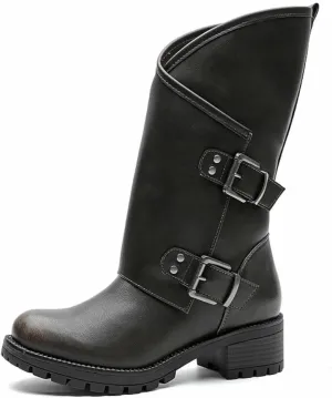GLOBALWIN Women's The Twisted Rider Motorcycle Boots Mid-Calf Fashion Boots For Women Low Heel