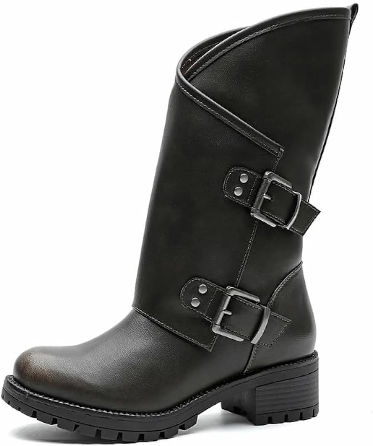 GLOBALWIN Women's The Twisted Rider Motorcycle Boots Mid-Calf Fashion Boots For Women Low Heel