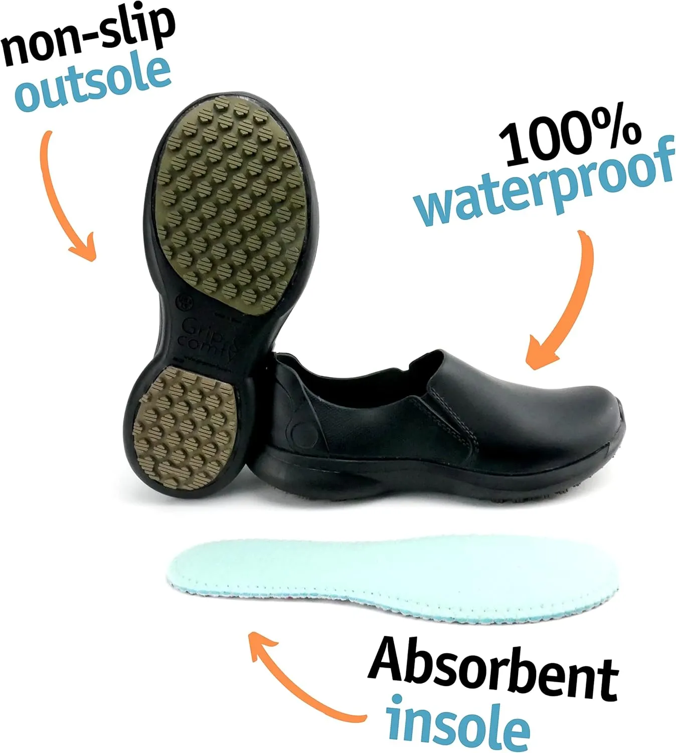 GRIP&COMFY Waterproof Shoes for Women - Slip on - Comfortable Non Slip Walking Rain Shoes - Soft Thermoplastic Rubber Sneakers - Garden Nurses Chefs All Weather Lightweight