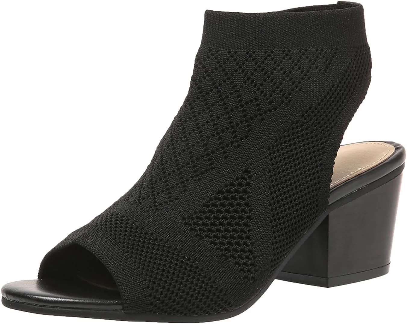 GUNIYIFS Women's Chunky Block High Heels Sandals Knit Pointed Toe Peep Toe Heeled Shoes Summer Dress Stacked Heeled Sandals