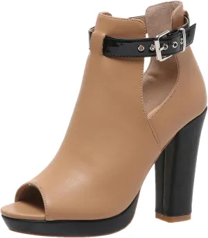 GUNIYIFS Women's Peep Toe Stacked High Heels Sandals Ankle Strap Buckle Heeled Booties Dress Shoes Summer Night Club Prom