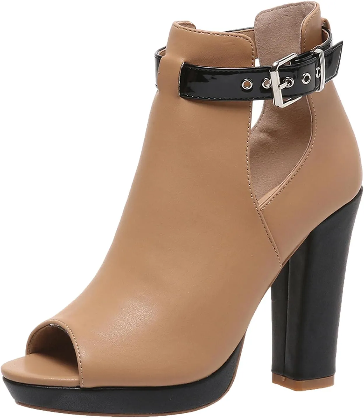 GUNIYIFS Women's Peep Toe Stacked High Heels Sandals Ankle Strap Buckle Heeled Booties Dress Shoes Summer Night Club Prom