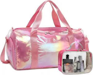 Gym Bag Sports Duffle Bag with Wet Pocket Weekender Overnight Bag with Waterproof Shoe Pouch and Air Hole for Girls Kids Women Travel Foldable Bag