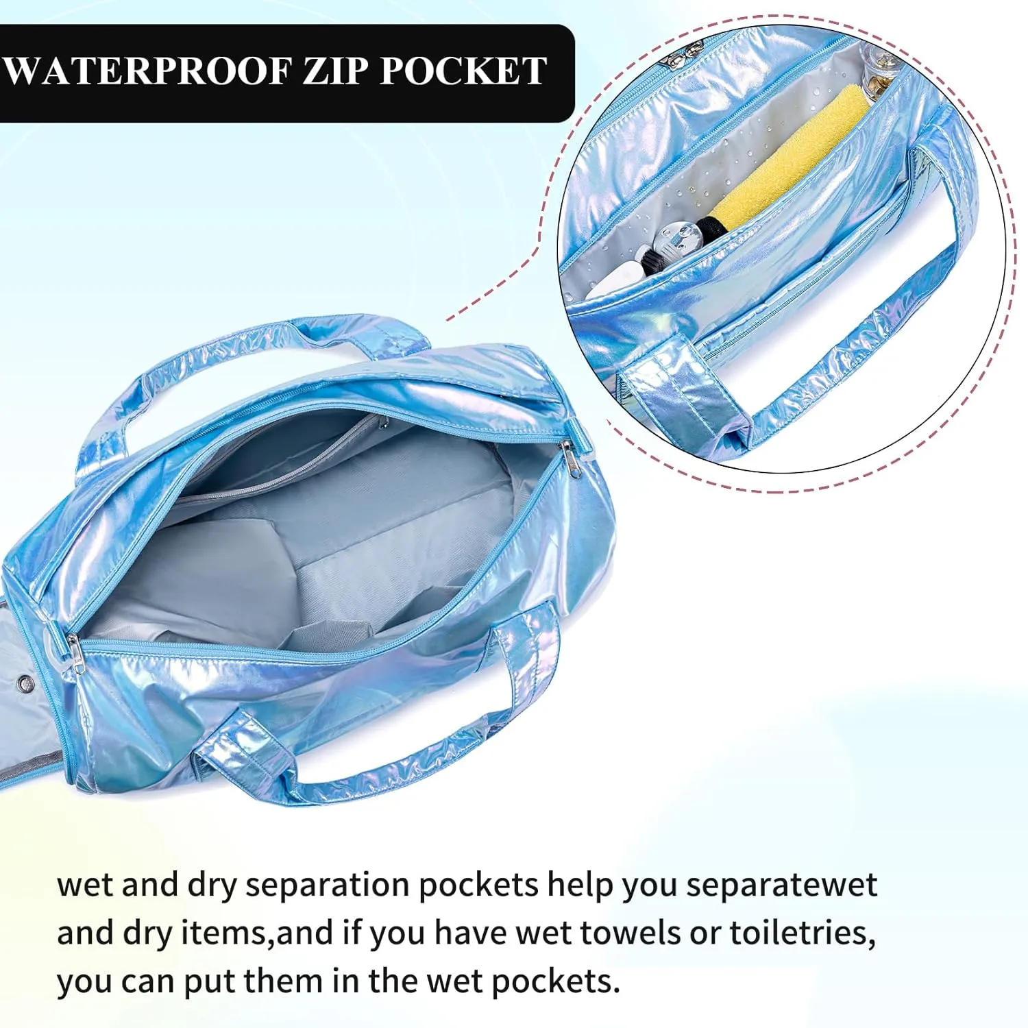 Gym Bag Sports Duffle Bag with Wet Pocket Weekender Overnight Bag with Waterproof Shoe Pouch and Air Hole for Girls Kids Women Travel Foldable Bag
