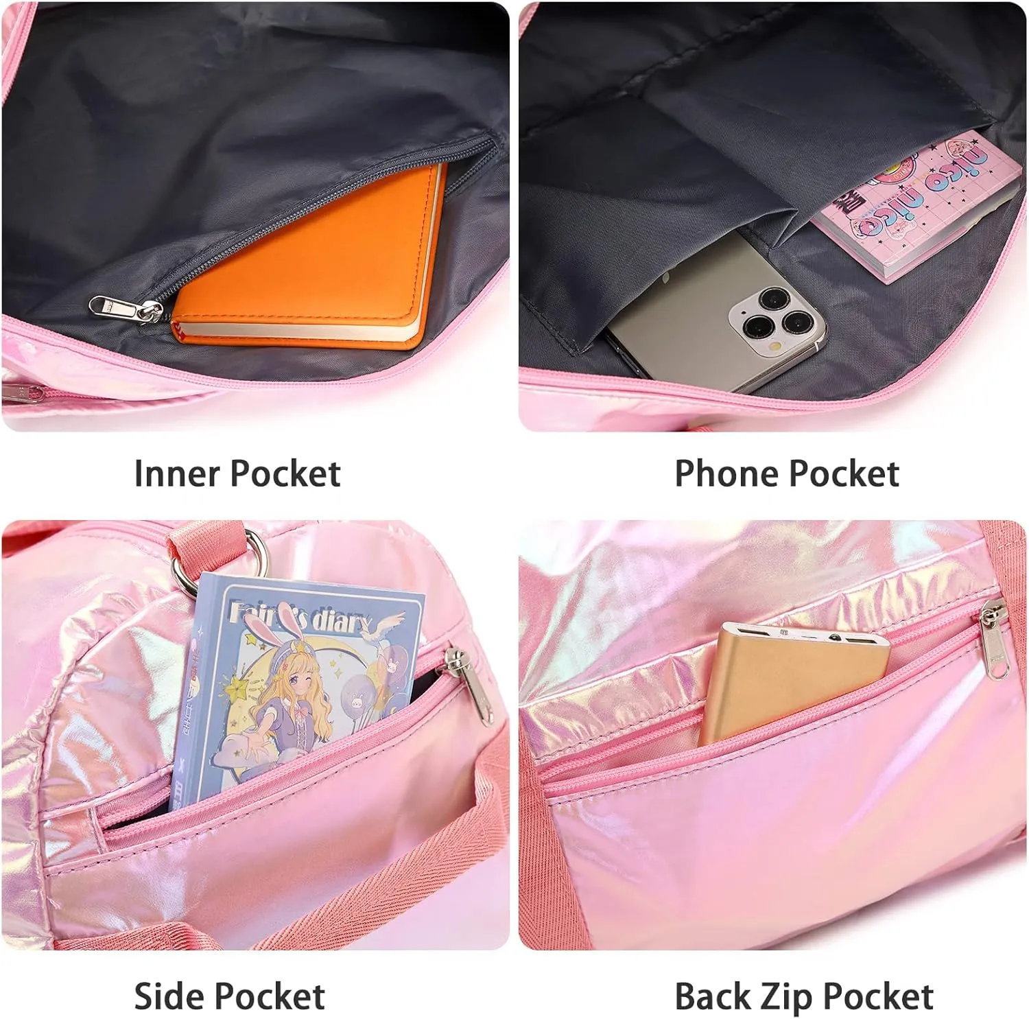 Gym Duffle Bag for Kids Girls Sports - Dance Cheerlead Overnight Weekender with Shoe Compartment - Pink