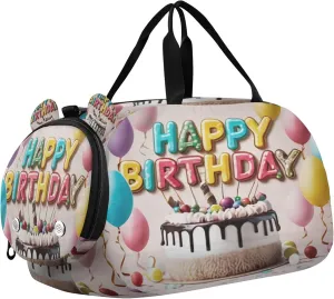 Happy Birthday Youth Sports & Travel Duffle Bag with Shoe Compartment,Waterproof Gym Bag for Girls and Boys (Overnight Essentials Organizer)