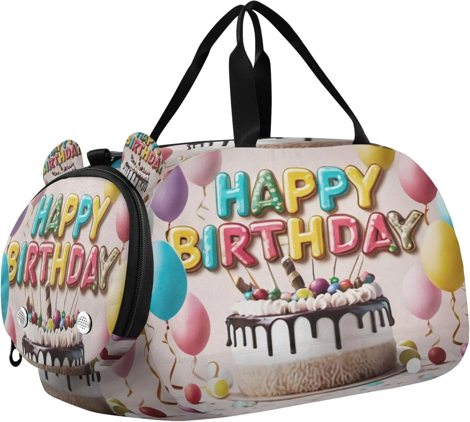Happy Birthday Youth Sports & Travel Duffle Bag with Shoe Compartment,Waterproof Gym Bag for Girls and Boys (Overnight Essentials Organizer)
