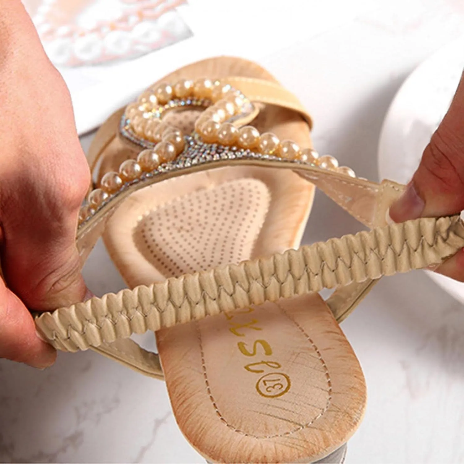 Hbeylia Platform Wedge Sandals for Women,Ladies Fashion Summer Boho Rhinestones Crystal Gladiator Open Toe Ethnic Low Heel Sandals Roman Lightweight Outdoor Sandals