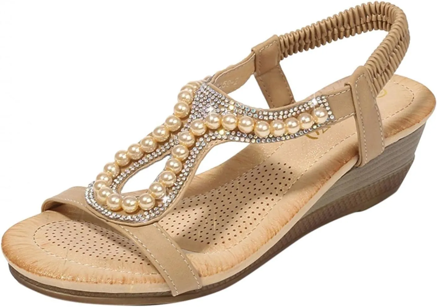Hbeylia Platform Wedge Sandals for Women,Ladies Fashion Summer Boho Rhinestones Crystal Gladiator Open Toe Ethnic Low Heel Sandals Roman Lightweight Outdoor Sandals