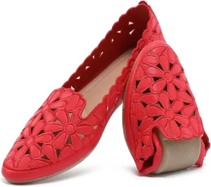 HEAWISH Women's Floral Ballet Flats for Women Black Beige Slip On Flowers PU Leather Round Toe Dress Shoes
