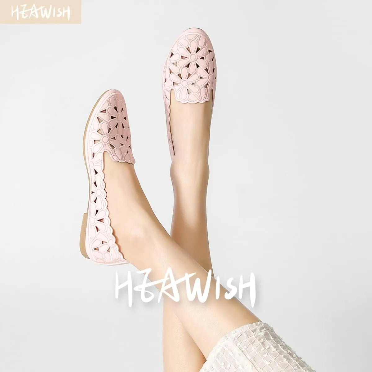 HEAWISH Women's Floral Ballet Flats for Women Black Beige Slip On Flowers PU Leather Round Toe Dress Shoes