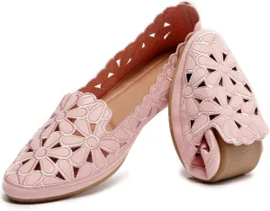 HEAWISH Women's Floral Ballet Flats for Women Black Beige Slip On Flowers PU Leather Round Toe Dress Shoes