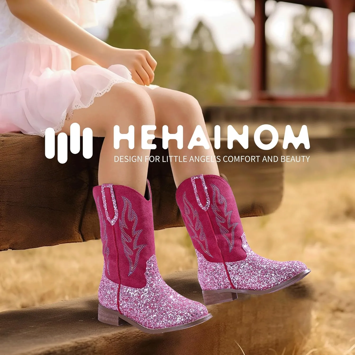 Hehainom Girls Cowgirl Boots for Toddler Cowgirl Booties Little Big Kids Western Mid Calf Riding Shoes Boys Cowboy Boots