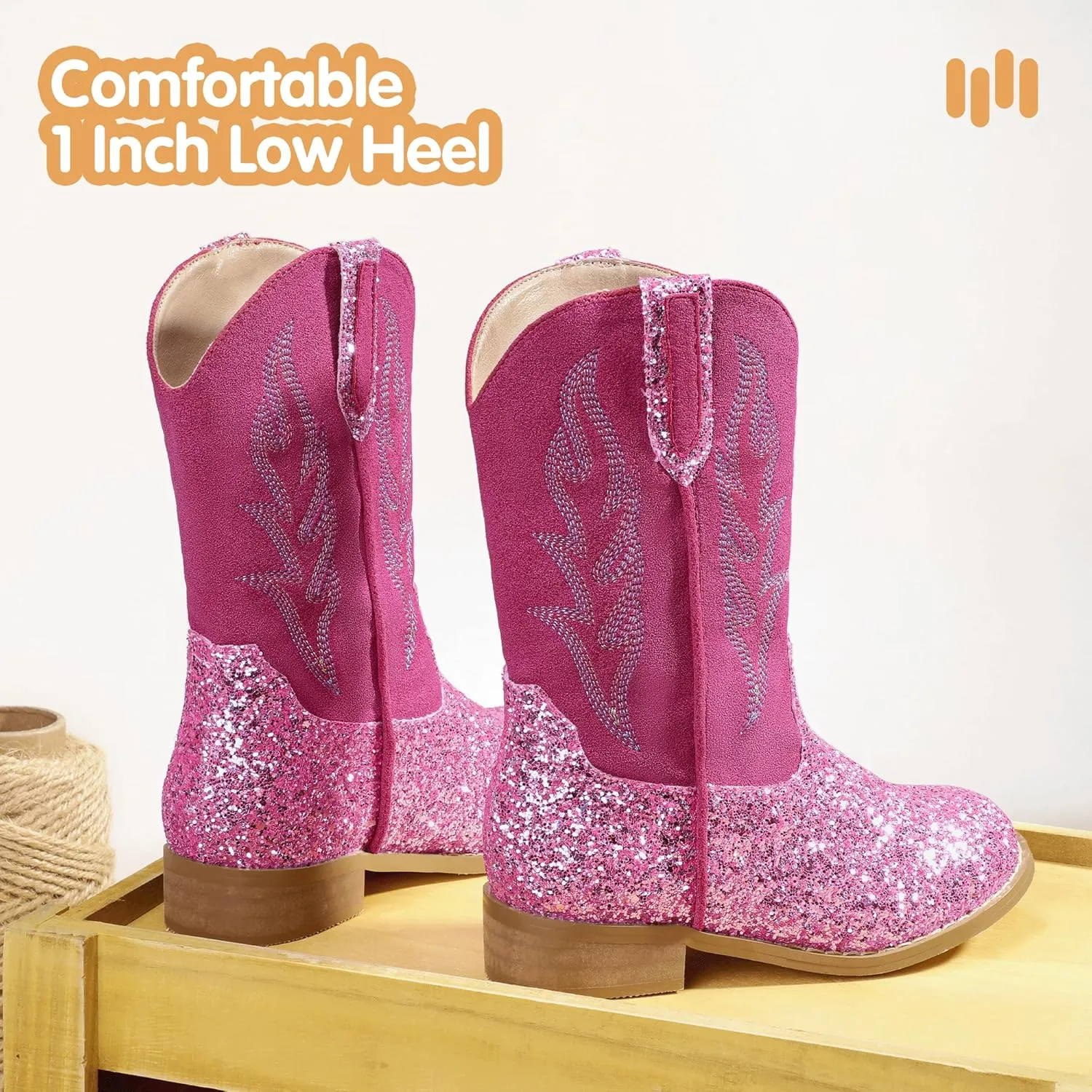 Hehainom Girls Cowgirl Boots for Toddler Cowgirl Booties Little Big Kids Western Mid Calf Riding Shoes Boys Cowboy Boots