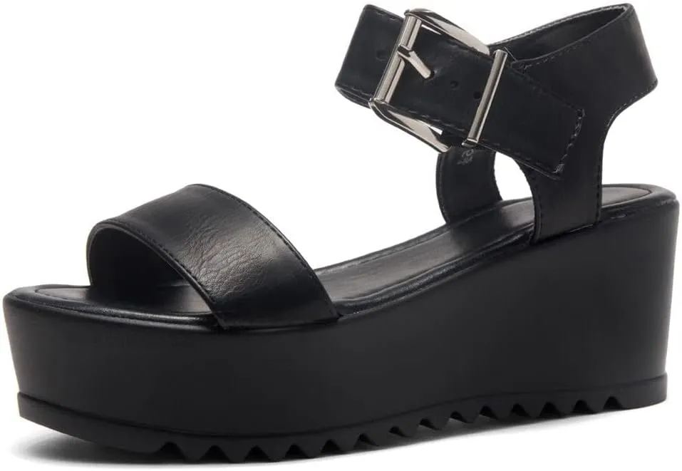 Herstyle Carita Womens Platform Sandals Open Toe Ankle Strap Flatform Wedge Casual Sandal Black White Chunky Platform Sandals Comfortable Lightweight Lug Sole Wedges for Summer