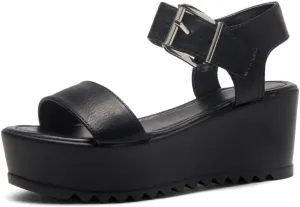 Herstyle Carita Womens Platform Sandals Open Toe Ankle Strap Flatform Wedge Casual Sandal Black White Chunky Platform Sandals Comfortable Lightweight Lug Sole Wedges for Summer
