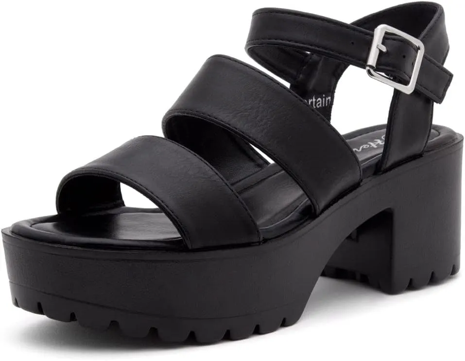 Herstyle Certain Women's Platform Sandal with Adjustable Ankle Strap Open Toe Two Bands Lug Sole Block heel shoes