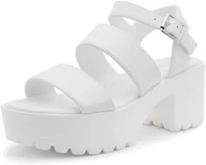 Herstyle Certain Women's Platform Sandal with Adjustable Ankle Strap Open Toe Two Bands Lug Sole Block heel shoes