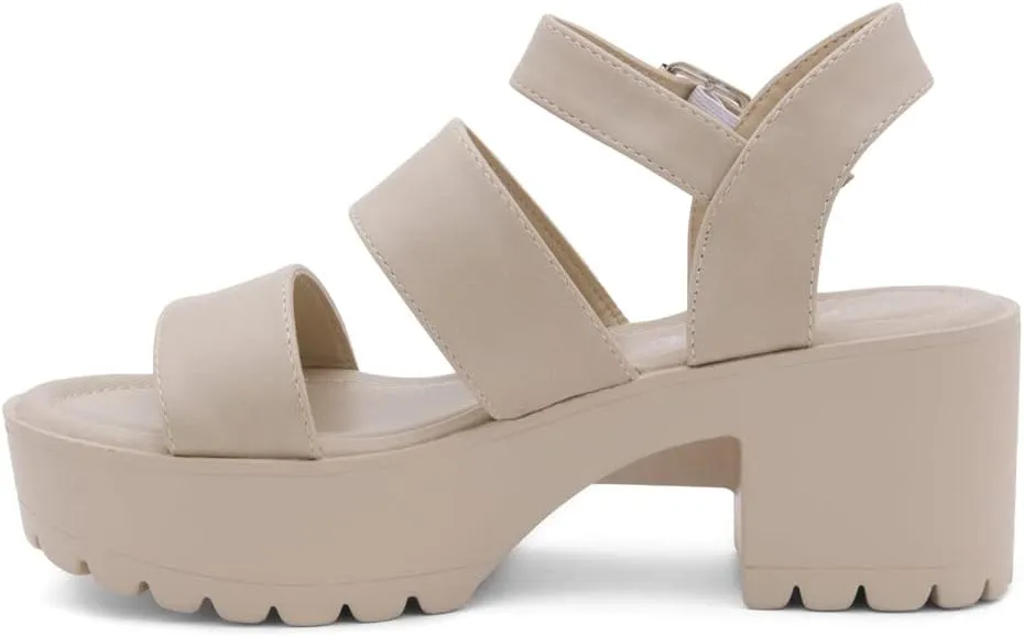 Herstyle Certain Women's Platform Sandal with Adjustable Ankle Strap Open Toe Two Bands Lug Sole Block heel shoes