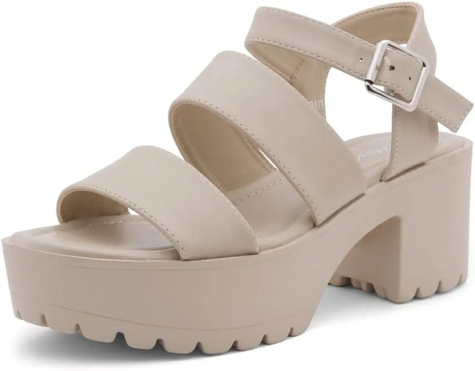Herstyle Certain Women's Platform Sandal with Adjustable Ankle Strap Open Toe Two Bands Lug Sole Block heel shoes