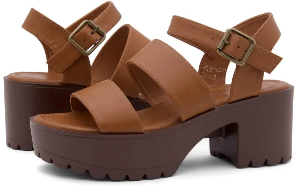 Herstyle Certain Women's Platform Sandal with Adjustable Ankle Strap Open Toe Two Bands Lug Sole Block heel shoes