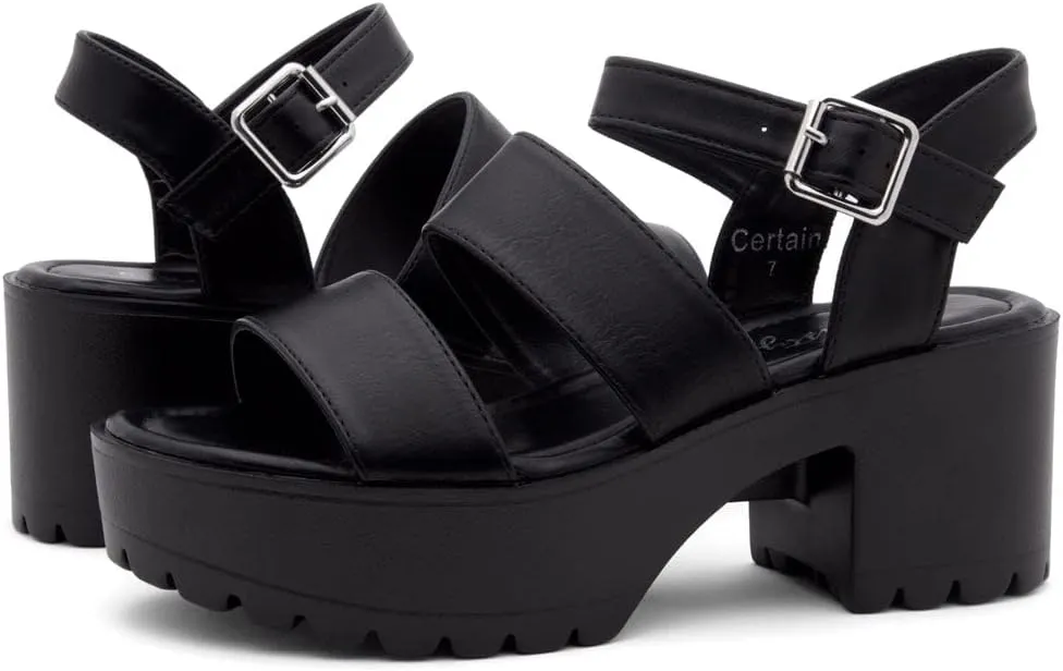 Herstyle Certain Women's Platform Sandal with Adjustable Ankle Strap Open Toe Two Bands Lug Sole Block heel shoes