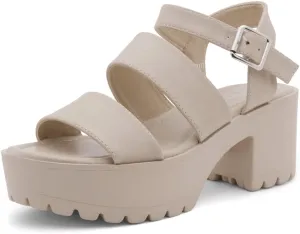 Herstyle Certain Women's Platform Sandal with Adjustable Ankle Strap Open Toe Two Bands Lug Sole Block heel shoes