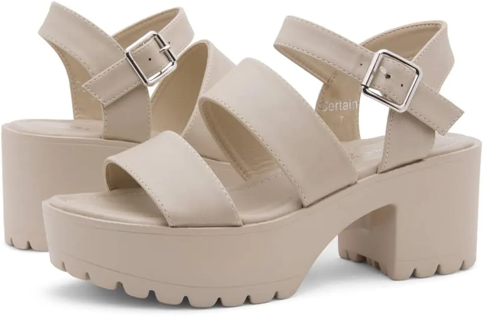 Herstyle Certain Women's Platform Sandal with Adjustable Ankle Strap Open Toe Two Bands Lug Sole Block heel shoes