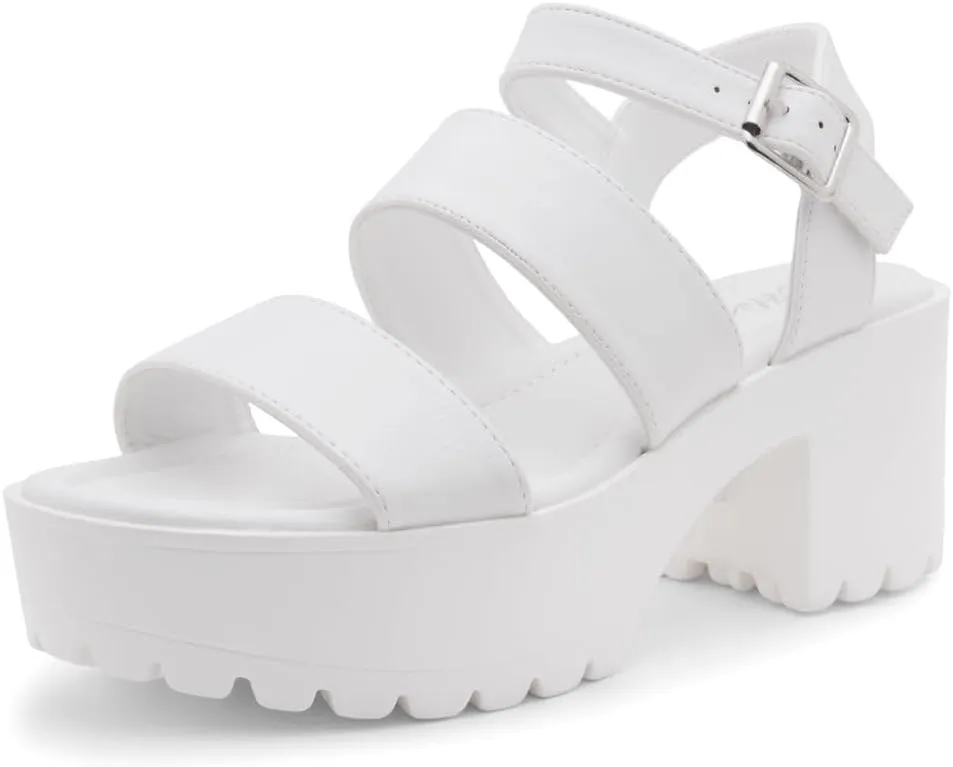 Herstyle Certain Women's Platform Sandal with Adjustable Ankle Strap Open Toe Two Bands Lug Sole Block heel shoes