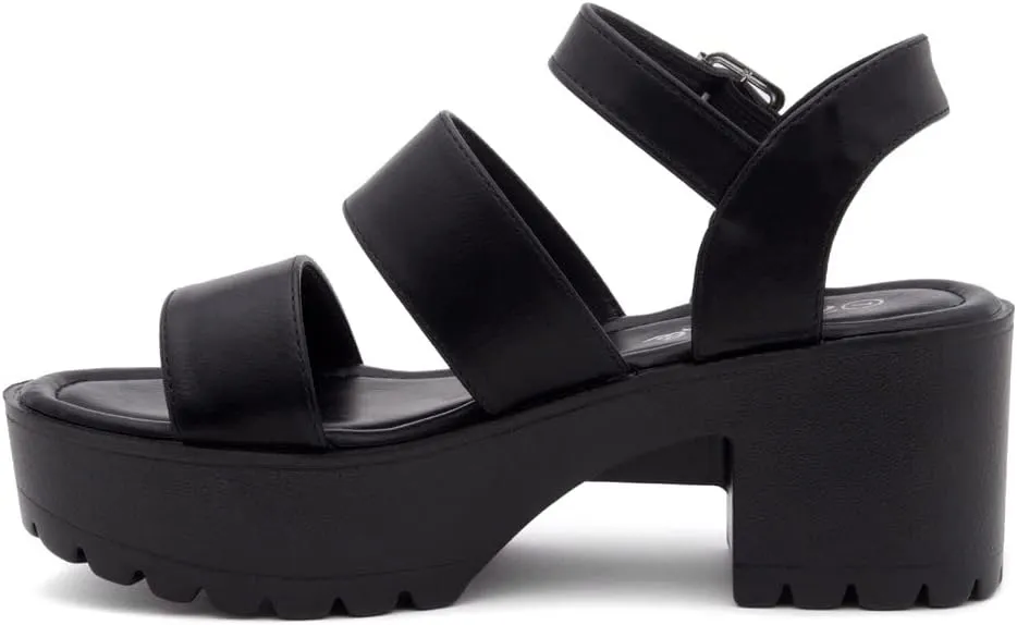 Herstyle Certain Women's Platform Sandal with Adjustable Ankle Strap Open Toe Two Bands Lug Sole Block heel shoes