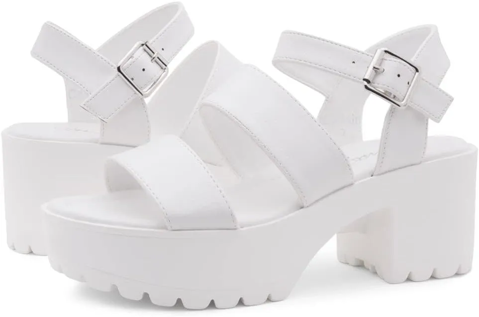 Herstyle Certain Women's Platform Sandal with Adjustable Ankle Strap Open Toe Two Bands Lug Sole Block heel shoes